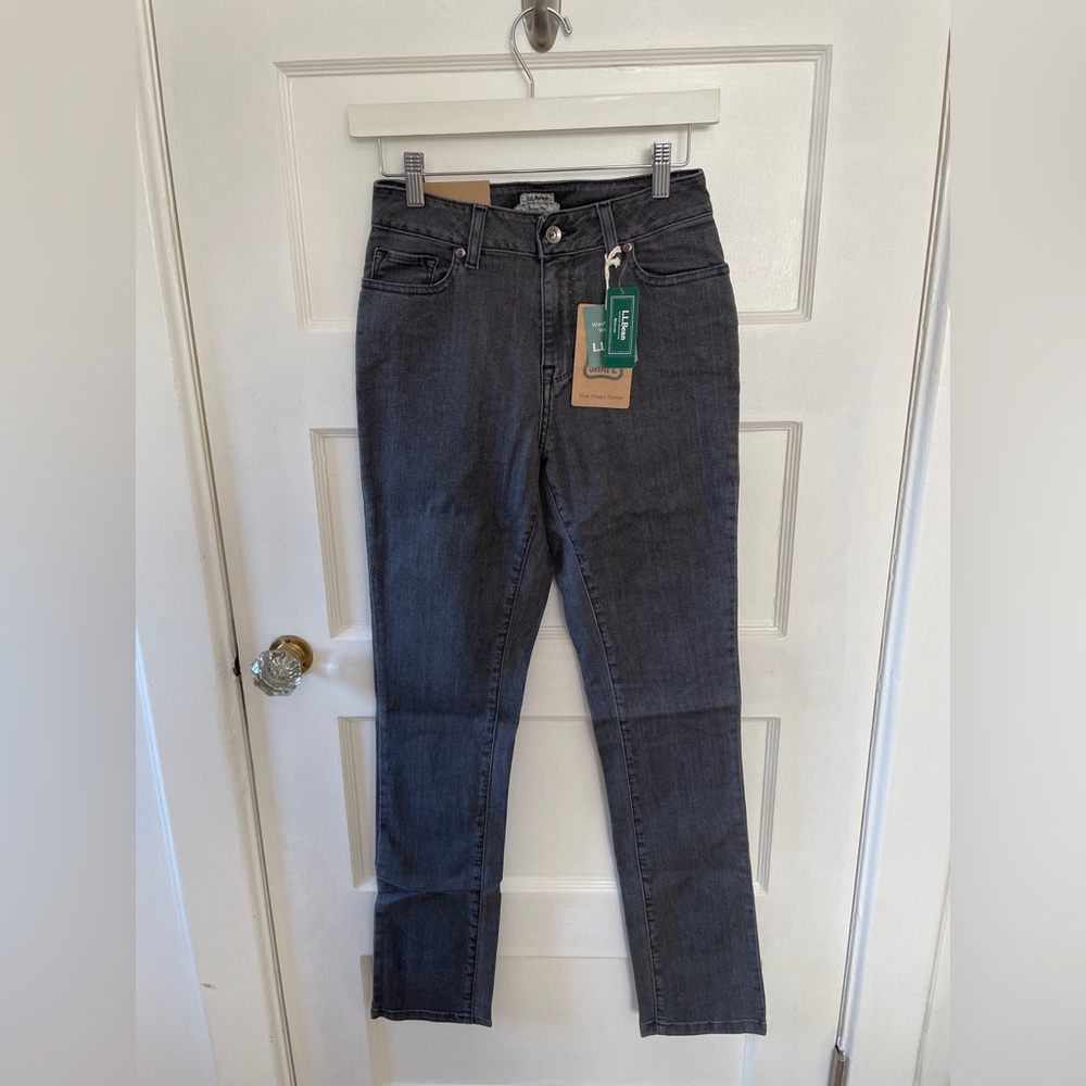 LL Bean True Shape Jeans, High-Rise Slim-Leg, Charcoal (size 2 M/T, New)